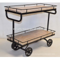 Diseño Industrial Servir Carrito Rueda de hierro fundido Mango Wood Lime Finsih